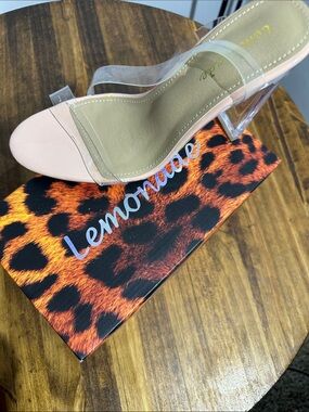 Lemon Clear Strap Blush Toe Block Heels